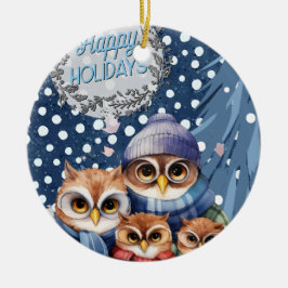 Happy Holidays Owl Familienweihnachtsort Keramik Ornament