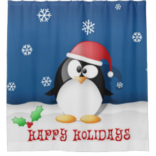 Happy Holidays Penguin Duschvorhang