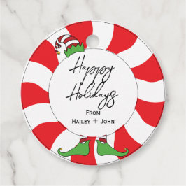 Happy Holidays Peppermint Candy Swirl Fun Elf Geschenkanhänger