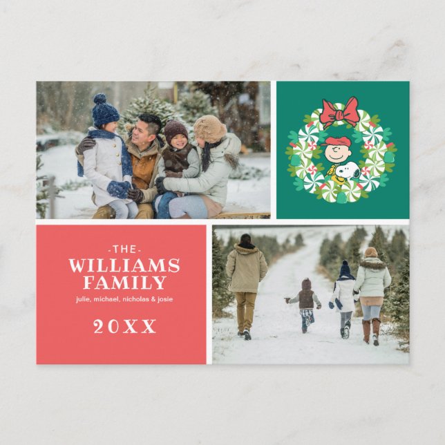 Happy Holidays | Peppermint Candy Wreath Feiertagspostkarte (Vorderseite)