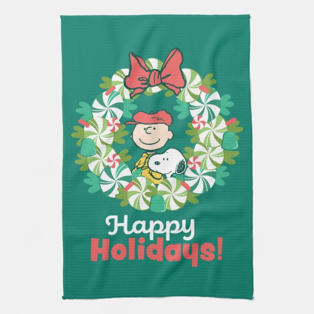 Happy Holidays | Peppermint Candy Wreath Geschirrtuch (Vertikal)
