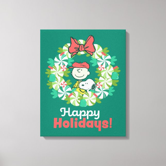 Happy Holidays | Peppermint Candy Wreath Leinwanddruck (Vorderseite)