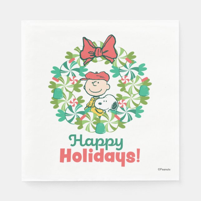 Happy Holidays | Peppermint Candy Wreath Serviette (Vorderseite)