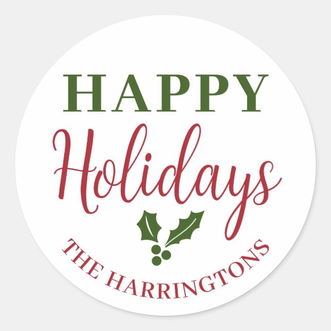 Happy Holidays Personalisieren Familienname Runder Aufkleber (Vorderseite)