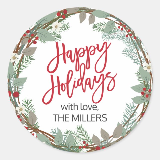 Happy Holidays Personalisiert Round Geschenkaufkle Runder Aufkleber (Vorderseite)