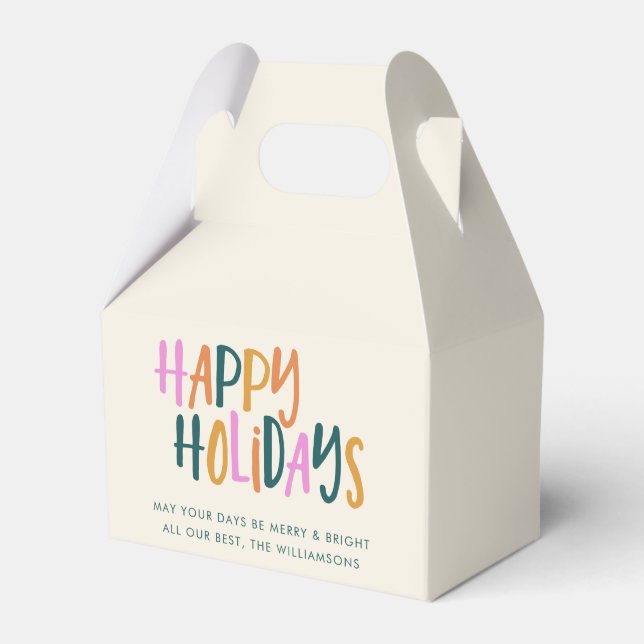 Happy Holidays Personalisierte farbenfrohe Typogra Geschenkschachtel (Vorderseite)
