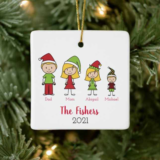Happy Holidays Personalisierte Weihnachtsfamilie Keramikornament (Baum)