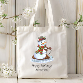 Happy Holidays Personalisierter Name Snowman Rodel Tragetasche