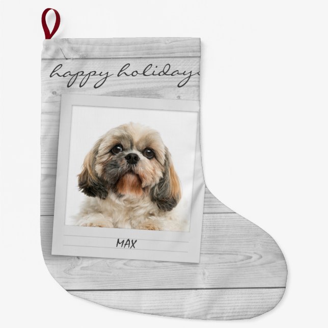 Happy Holidays Pet Foto Rahmen Personalisiert Großer Weihnachtsstrumpf (Vorderseite)