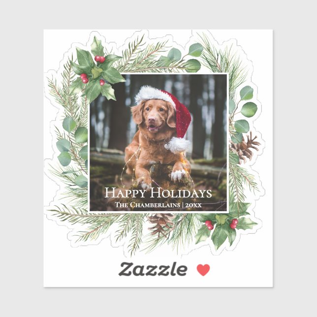 Happy Holidays Pet Photo Wreath  Aufkleber (Blatt)
