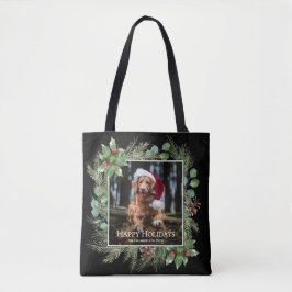 Happy Holidays Pet Photo Wreath Greenery  Tasche