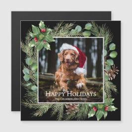 Happy Holidays Pet Photo Wreath Magnetic Card Magnetkarte