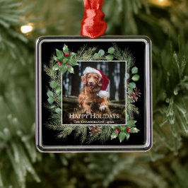 Happy Holidays Pet Photo Wreath  Ornament Aus Metall
