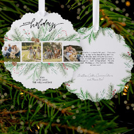 Happy Holidays Photo Collage Christmas Botanicals  Ornament Karte