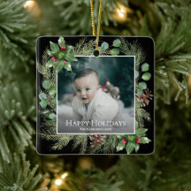 Happy Holidays Photo Wreath Botanical Christmas