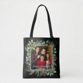 Happy Holidays Photo Wreath Botanical Tasche