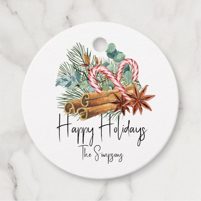 Happy Holidays Pine Candy Cane Bouquet Geschenkanhänger (Vorderseite)