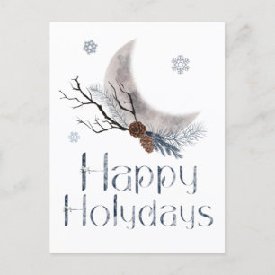 Happy Holidays Pine Cones and a Crescent Moon Postkarte