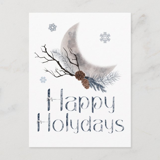 Happy Holidays Pine Cones and a Crescent Moon Postkarte (Vorderseite)