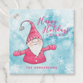 Happy Holidays Pink and Blue Niedlich Gnome Weihna Geschenkanhänger