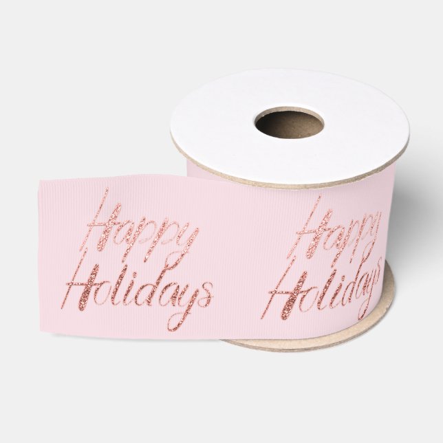 Happy Holidays Pink Delikate Pastel Rose Gold Ripsband (Spule)