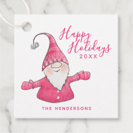 Happy Holidays Pink und White Niedlich Gnome Weihn Geschenkanhänger