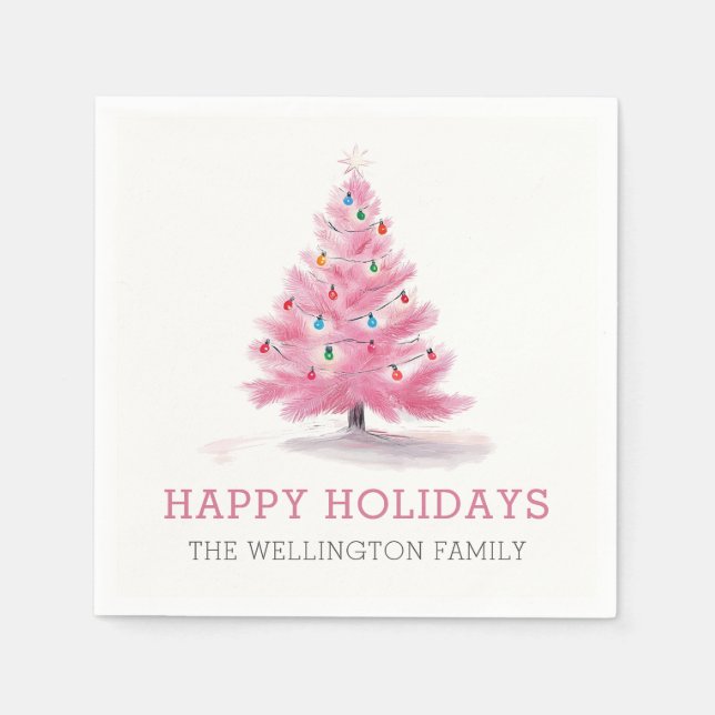 Happy Holidays Pink Weihnachtsbaum Modern Serviette (Vorderseite)