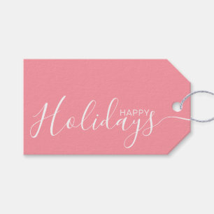 Happy Holidays Pink White Minimalistisch Geschenkanhänger