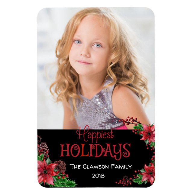 Happy Holidays Poinsettia Family Foto Magnet (Vertikal)