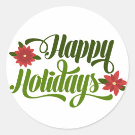 Happy Holidays Poinsettia Runder Aufkleber
