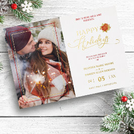 Happy Holidays Poinsettias Wreath Foto Wedding Folieneinladung