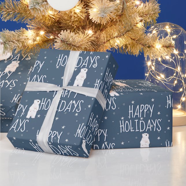 Happy Holidays Polar Bear On Stars Geschenkpapier (Feiertage)