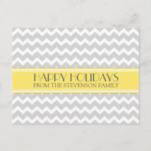 Happy Holidays Postcards Gelb Grau Zickzack Feiertagspostkarte