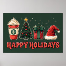 Happy Holidays Poster - Retro Weihnachtsdekor
