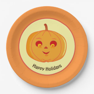 Happy Holidays Pumpkin Face Pappteller