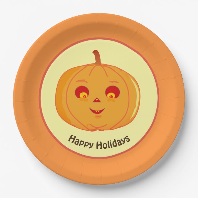 Happy Holidays Pumpkin Face Pappteller (Vorderseite)