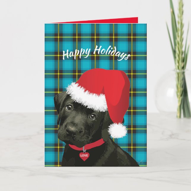 Happy Holidays Puppy Weihnachtsmannmütze Festival Feiertagskarte (Vorderseite)
