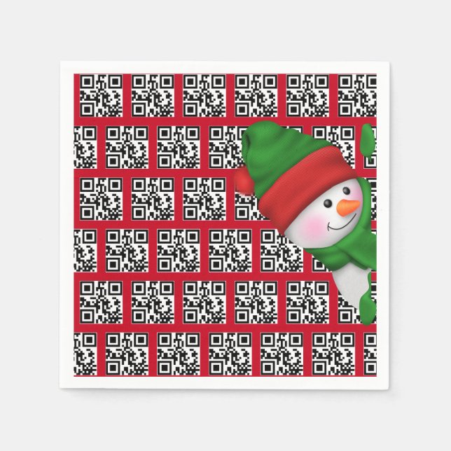 Happy Holidays QR Codes mit Snowman Serviette (Vorderseite)