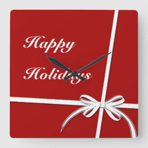Happy Holidays Quadratische Wanduhr