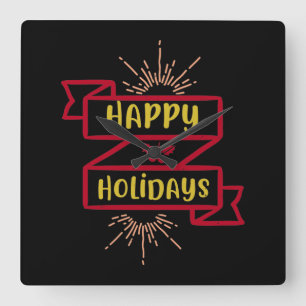 Happy Holidays Quadratische Wanduhr