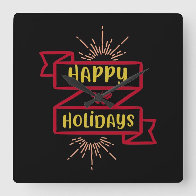 Happy Holidays Quadratische Wanduhr (Vorderseite)