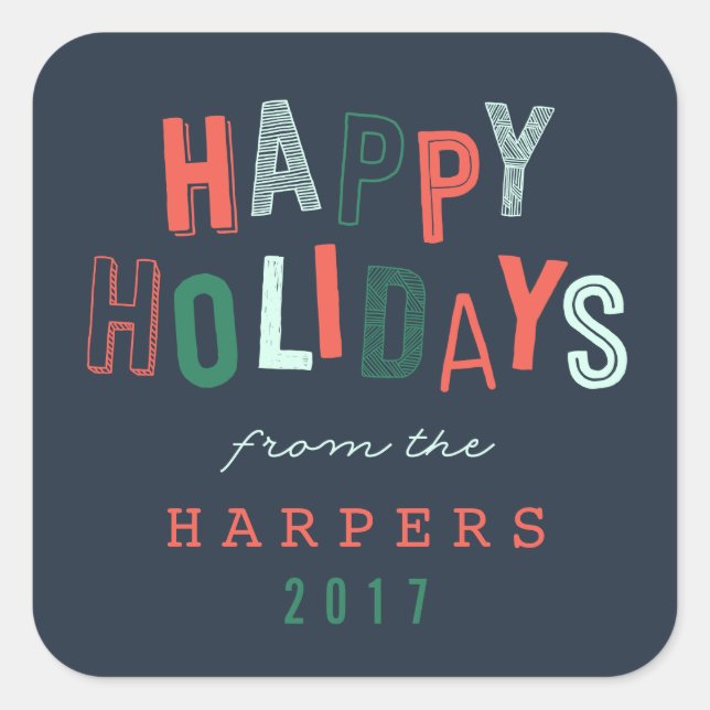 HAPPY HOLIDAYS QUADRATISCHER AUFKLEBER (Vorderseite)
