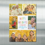 Happy Holidays Rainbow Family Foto Magnet Card<br><div class="desc">Diese niedliche,  moderne Happy Holidays Magnetkarte zeichnet sich durch ein elegantes Layout von 5 Fotos der Familie auf weißem Hintergrund mit hübscher Regenbogentypografie aus. Diese wunderschöne Kids Foto-Urlaubskarte zeigt die Fotocollage Ihres eigenen Kindes,  die Ihre farbenfrohe Botschaft zu Weihnachten oder einem anderen Urlaub umgibt.</div>