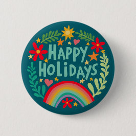 Happy Holidays Rainbow Niedlich Hand gezeichnet fa Button