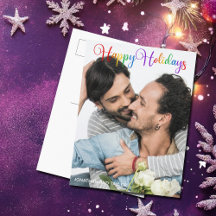 Happy Holidays Rainbow Script LGBTQ Couple Foto