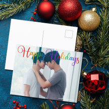 Happy Holidays Rainbow Script LGBTQ Couple Foto
