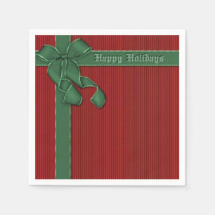 Happy Holidays Red and Green Ribbon Napkins Serviette