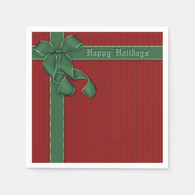 Happy Holidays Red and Green Ribbon Napkins Serviette (Vorderseite)