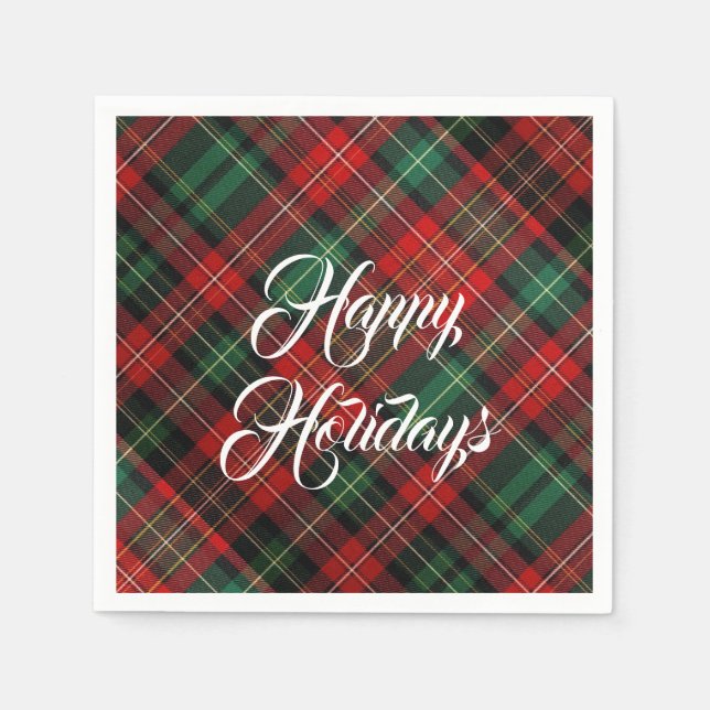 Happy Holidays Red and Green Tartan Kariert Serviette (Vorderseite)