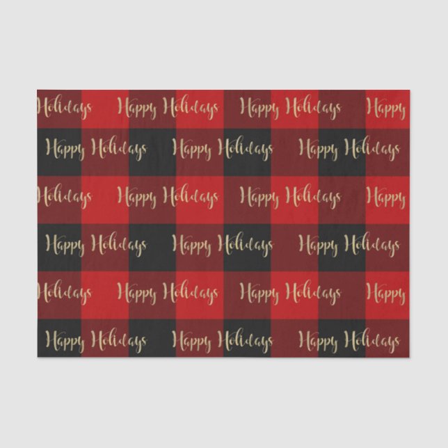 Happy Holidays Red Black Buffalo Kariertes Muster Seidenpapier (Vorderseite)